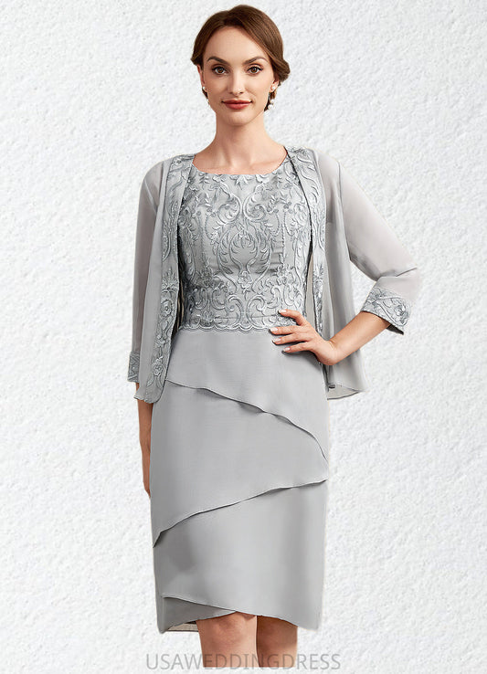 Reese Sheath/Column Scoop Neck Asymmetrical Chiffon Lace Mother of the Bride Dress With Cascading Ruffles DS126P0014912