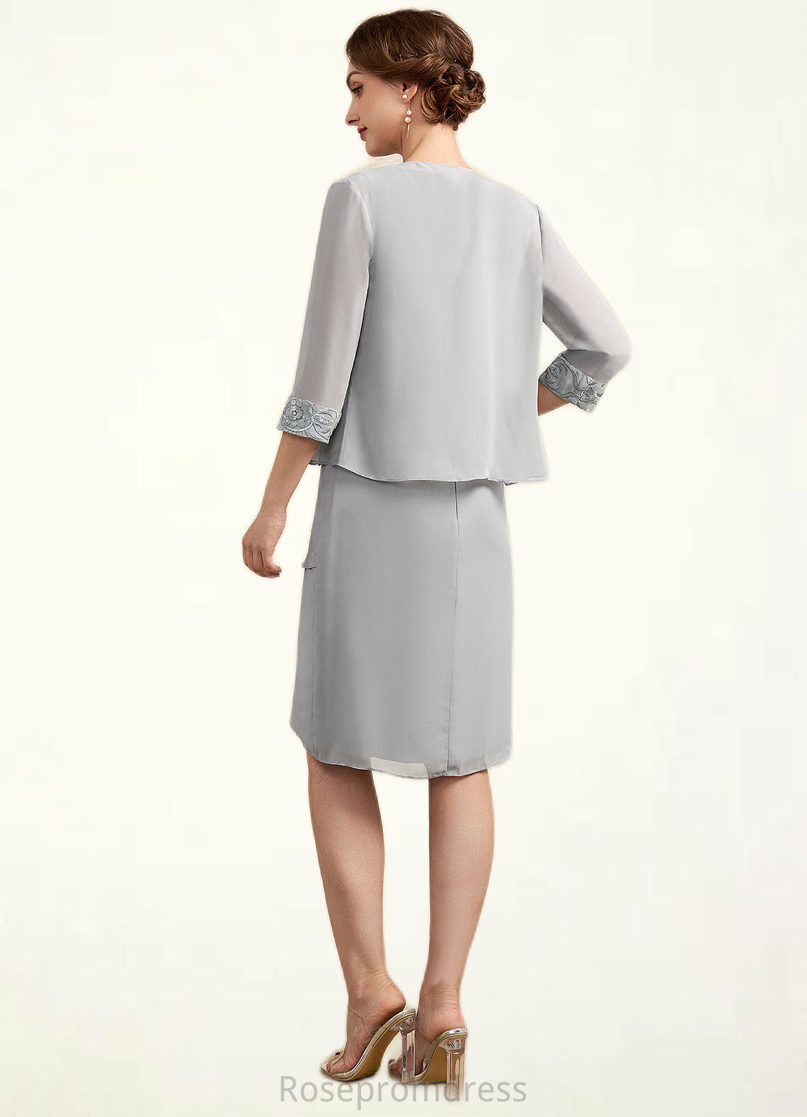 Lyric Sheath/Column Scoop Neck Asymmetrical Chiffon Lace Mother of the Bride Dress With Cascading Ruffles SRS126P0014912