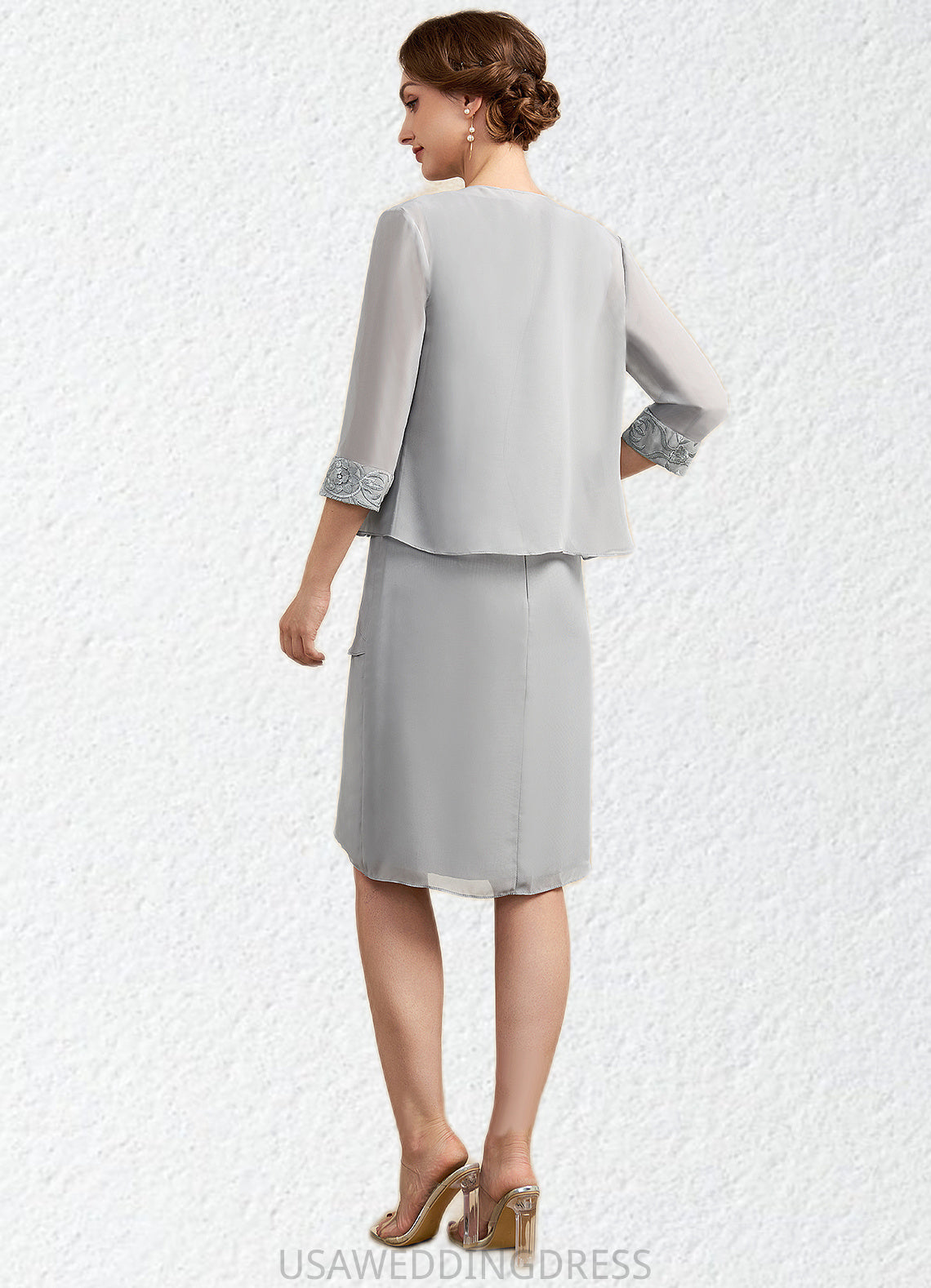 Reese Sheath/Column Scoop Neck Asymmetrical Chiffon Lace Mother of the Bride Dress With Cascading Ruffles DS126P0014912