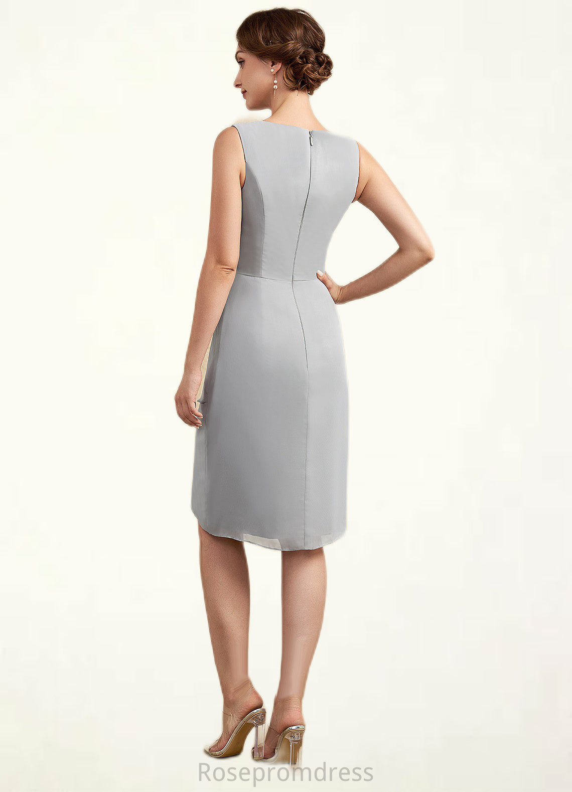 Lyric Sheath/Column Scoop Neck Asymmetrical Chiffon Lace Mother of the Bride Dress With Cascading Ruffles SRS126P0014912