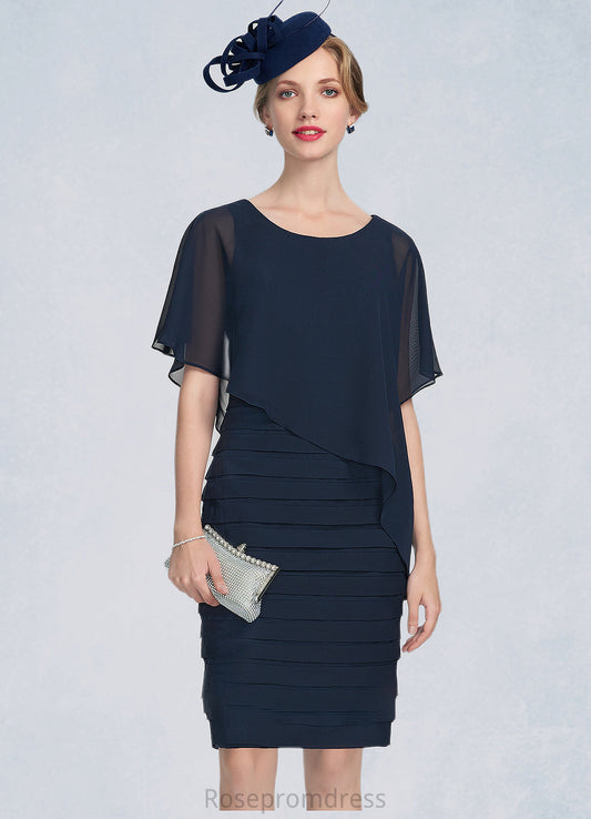Molly Sheath/Column Scoop Neck Knee-Length Chiffon Mother of the Bride Dress With Ruffle SRS126P0014913