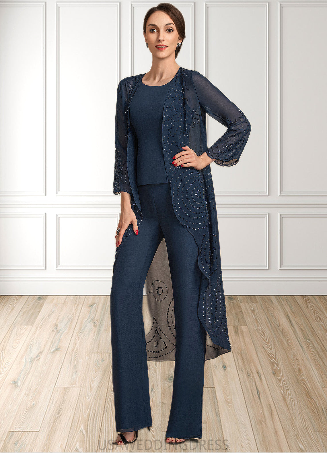 Mariyah Jumpsuit/Pantsuit Scoop Neck Floor-Length Chiffon Mother of the Bride Dress DS126P0014914
