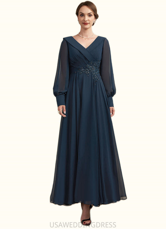 Leah A-Line V-neck Ankle-Length Chiffon Mother of the Bride Dress With Ruffle Beading Appliques Lace Sequins DS126P0014915