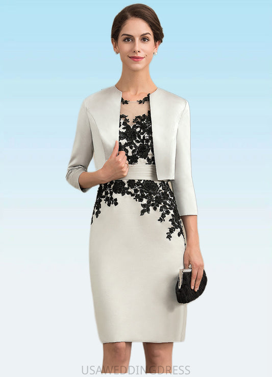 Barbara Sheath/Column Scoop Neck Knee-Length Satin Lace Mother of the Bride Dress With Beading Sequins DS126P0014916