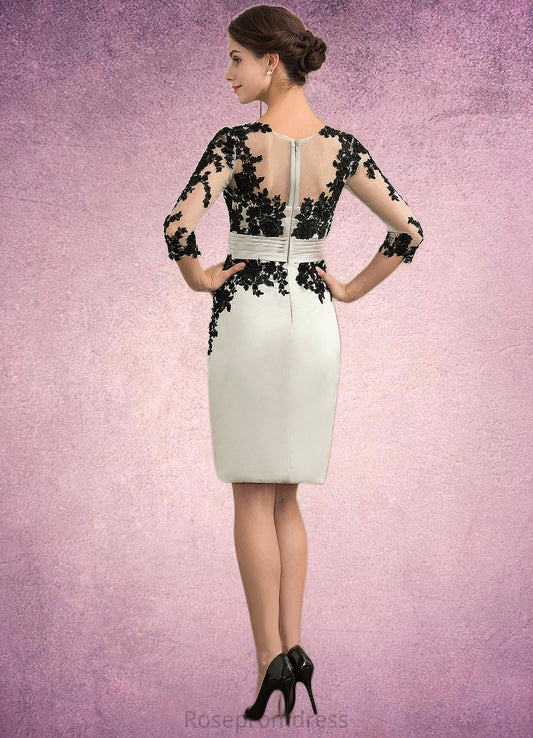 London Sheath/Column Scoop Neck Knee-Length Satin Lace Mother of the Bride Dress With Beading Sequins SRS126P0014916