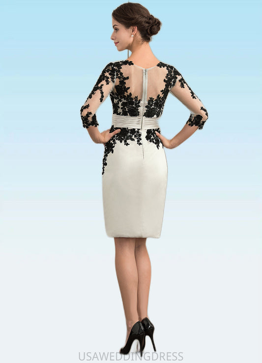 Barbara Sheath/Column Scoop Neck Knee-Length Satin Lace Mother of the Bride Dress With Beading Sequins DS126P0014916