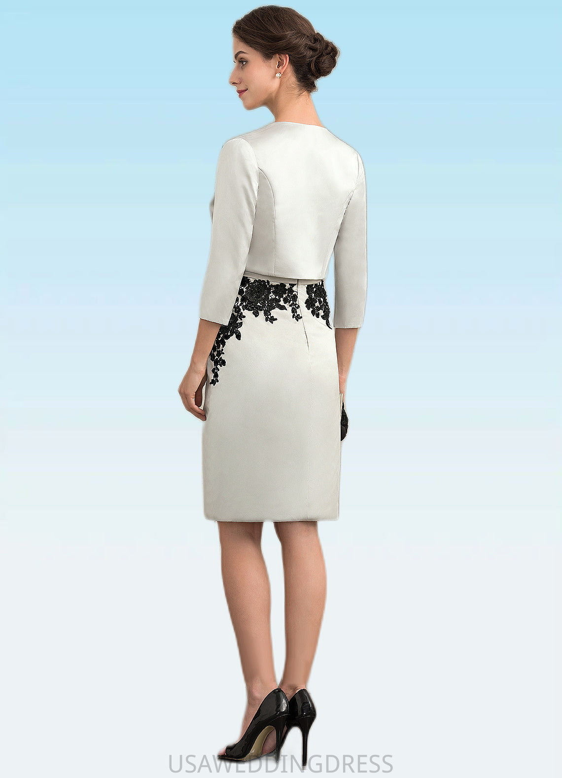 Barbara Sheath/Column Scoop Neck Knee-Length Satin Lace Mother of the Bride Dress With Beading Sequins DS126P0014916