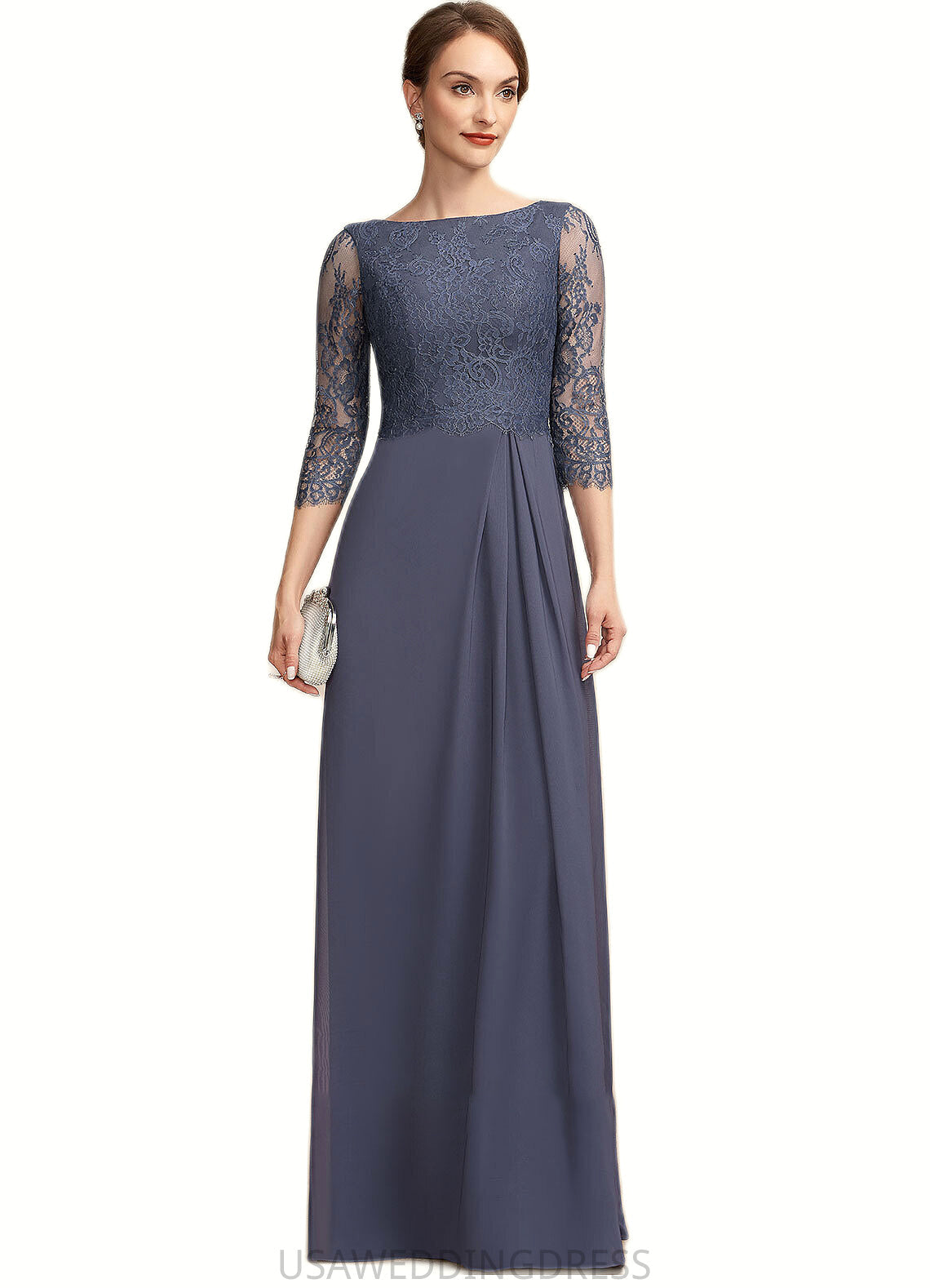 Joanna A-Line Scoop Neck Floor-Length Chiffon Lace Mother of the Bride Dress With Ruffle DS126P0014917