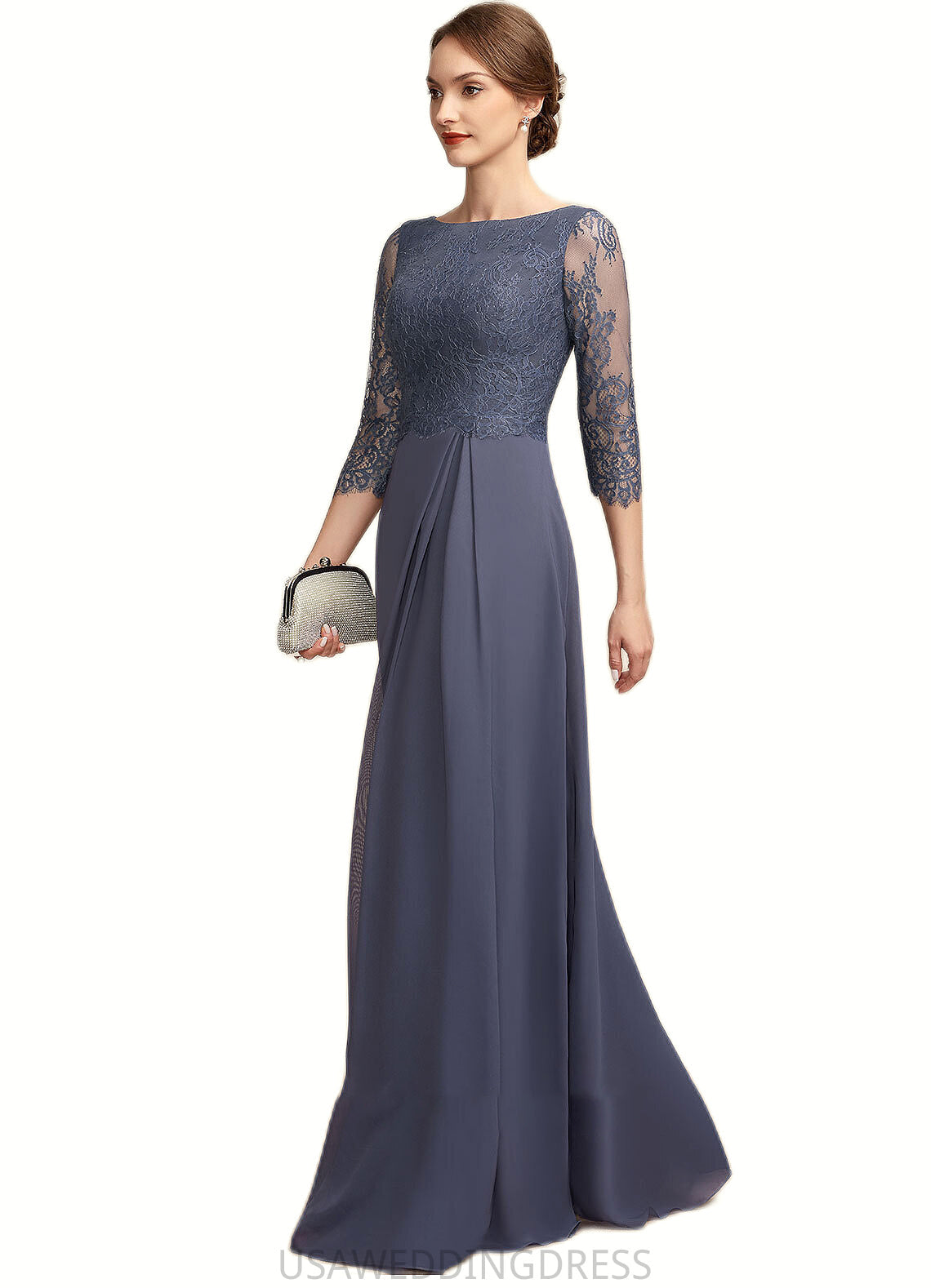 Joanna A-Line Scoop Neck Floor-Length Chiffon Lace Mother of the Bride Dress With Ruffle DS126P0014917