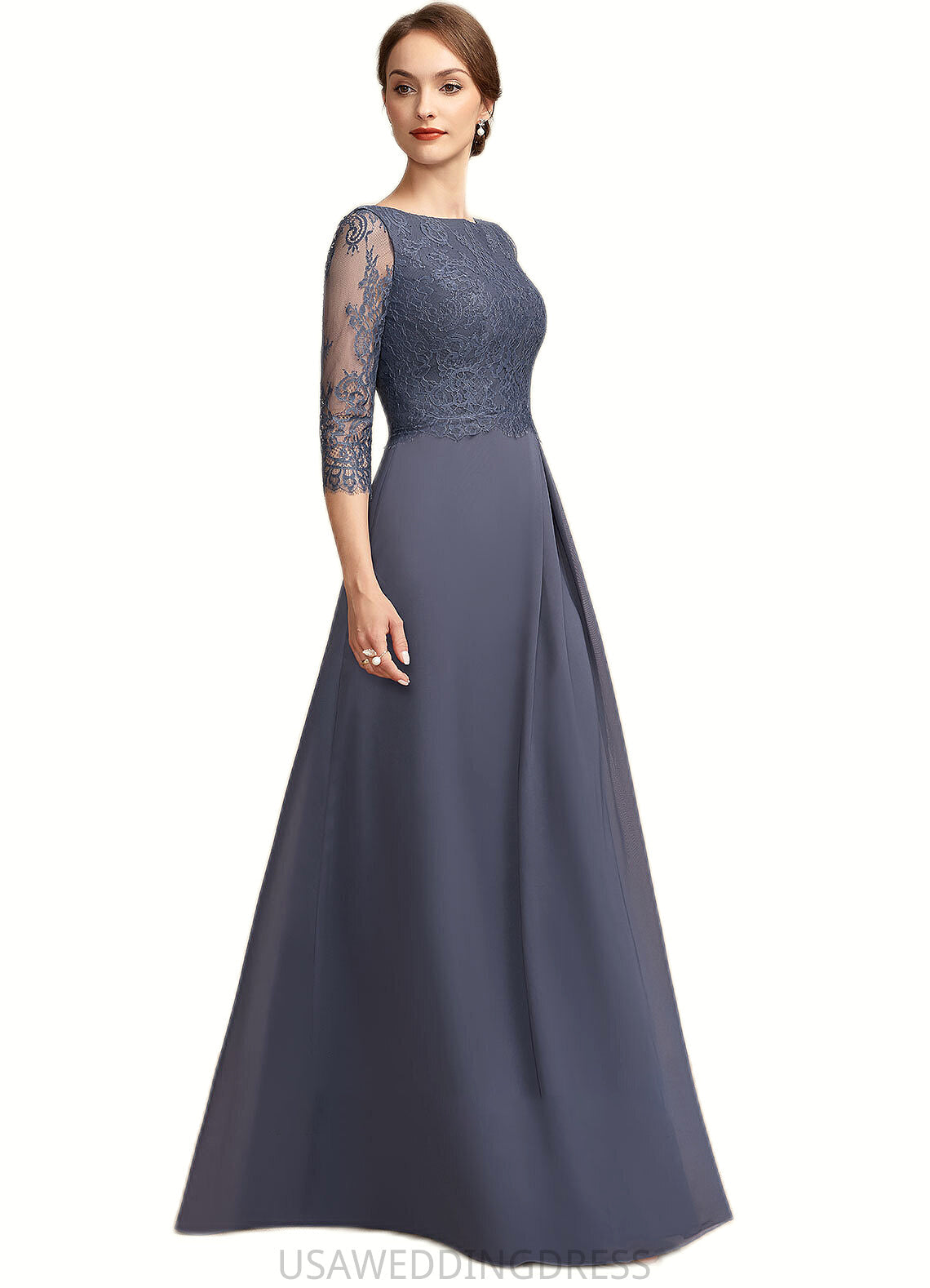 Joanna A-Line Scoop Neck Floor-Length Chiffon Lace Mother of the Bride Dress With Ruffle DS126P0014917