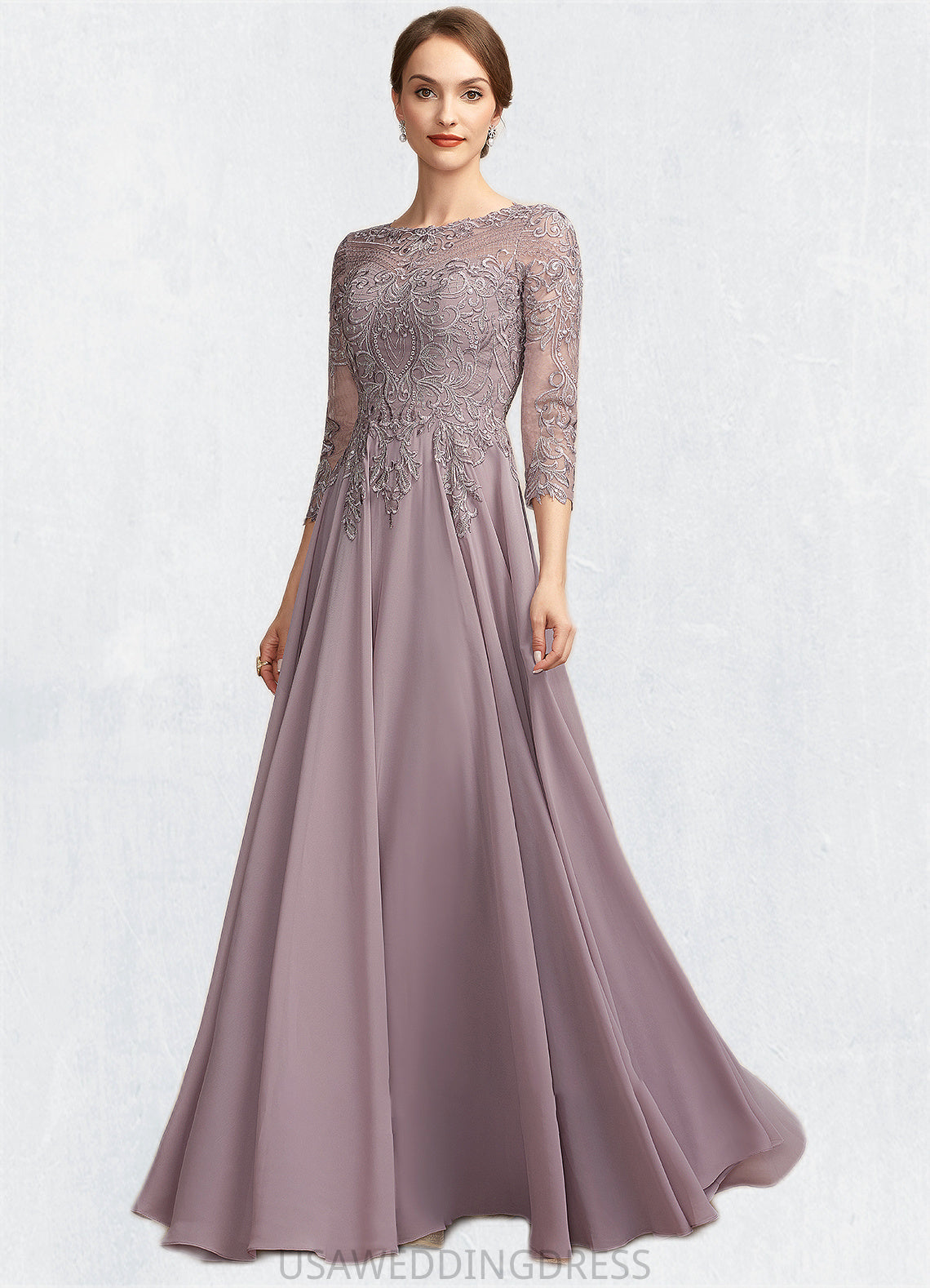 EmeryPiper A-Line Scoop Neck Floor-Length Chiffon Lace Mother of the Bride Dress With Sequins DS126P0014918