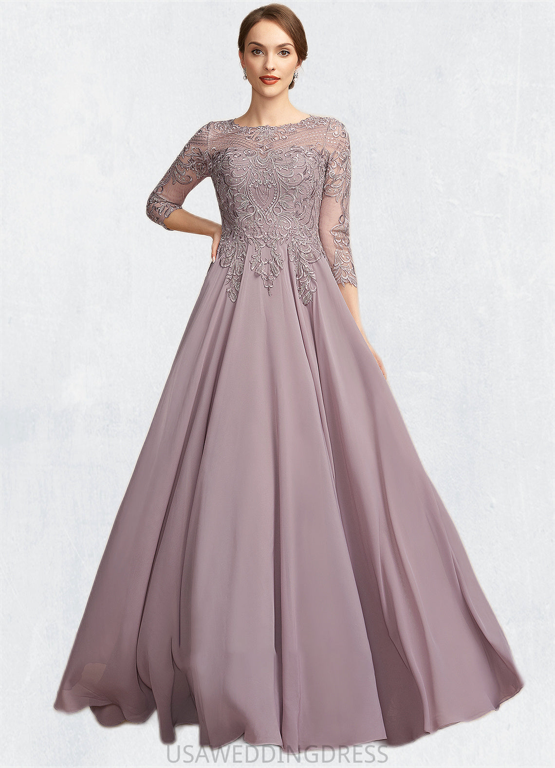 EmeryPiper A-Line Scoop Neck Floor-Length Chiffon Lace Mother of the Bride Dress With Sequins DS126P0014918