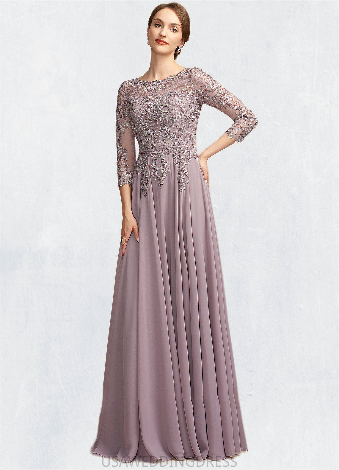 EmeryPiper A-Line Scoop Neck Floor-Length Chiffon Lace Mother of the Bride Dress With Sequins DS126P0014918
