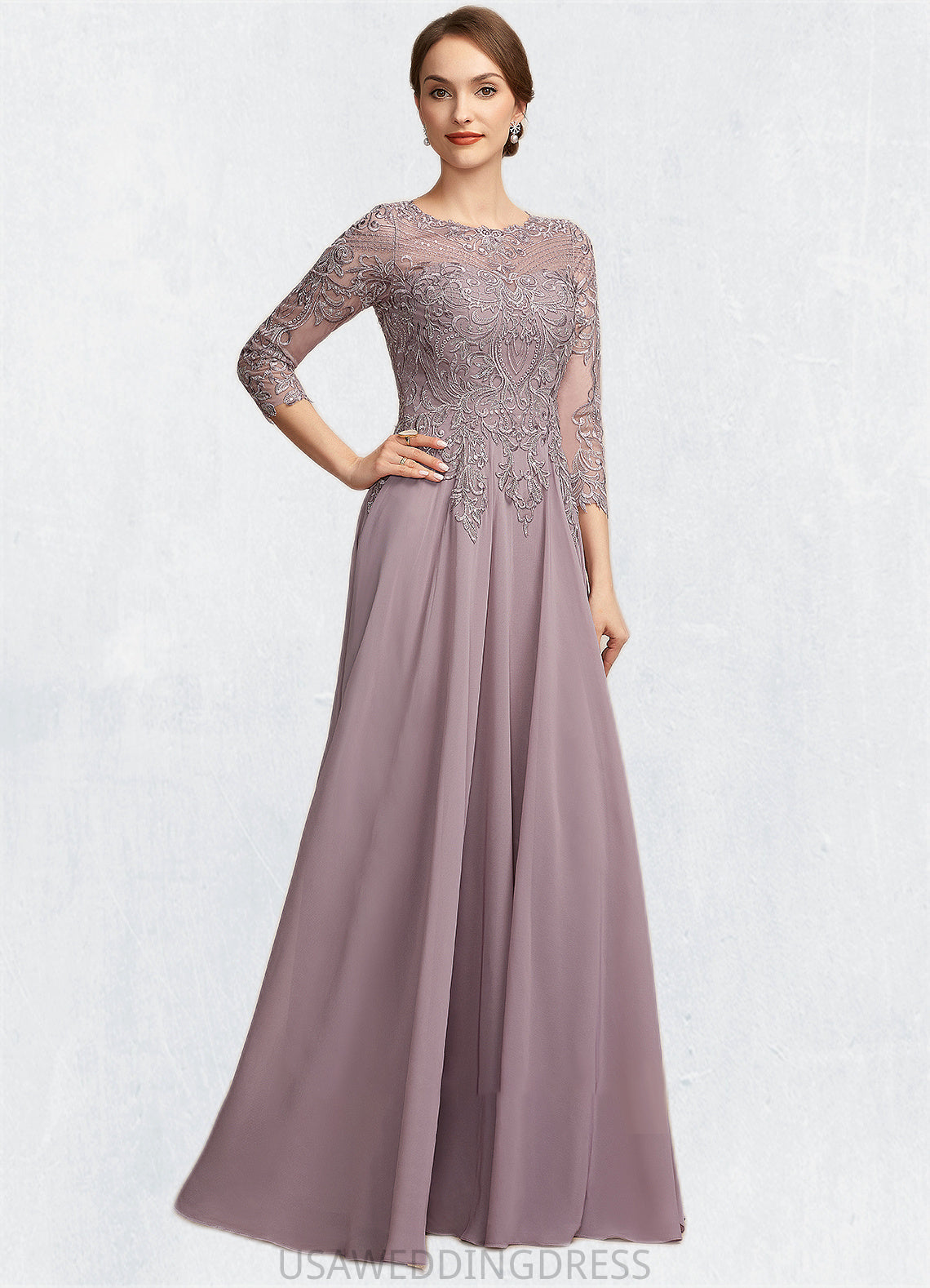 EmeryPiper A-Line Scoop Neck Floor-Length Chiffon Lace Mother of the Bride Dress With Sequins DS126P0014918