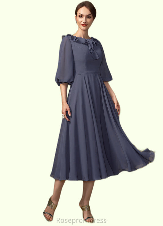Naomi A-Line Scoop Neck Tea-Length Chiffon Mother of the Bride Dress With Cascading Ruffles SRS126P0014920
