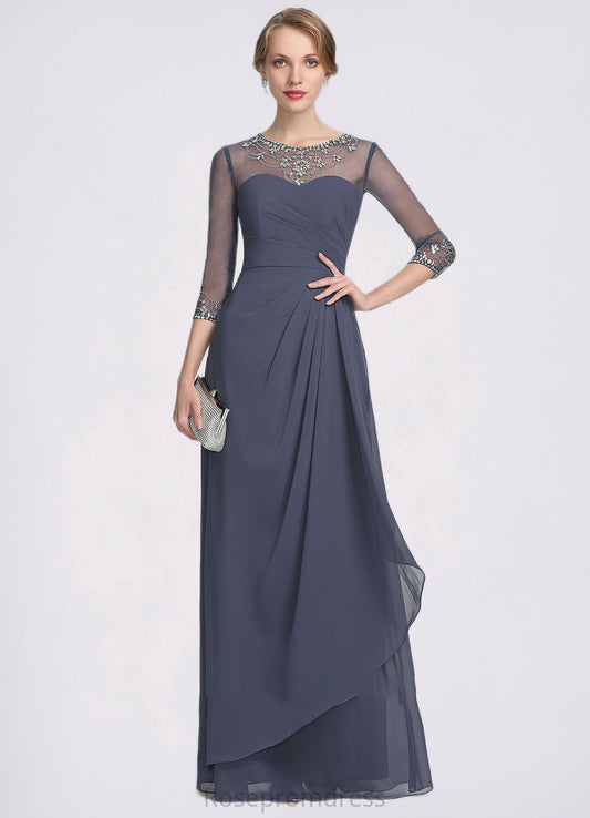 Aleah A-Line Scoop Neck Floor-Length Chiffon Mother of the Bride Dress With Beading Sequins Cascading Ruffles SRS126P0014921