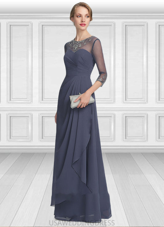 Isabella A-Line Scoop Neck Floor-Length Chiffon Mother of the Bride Dress With Beading Sequins Cascading Ruffles DS126P0014921