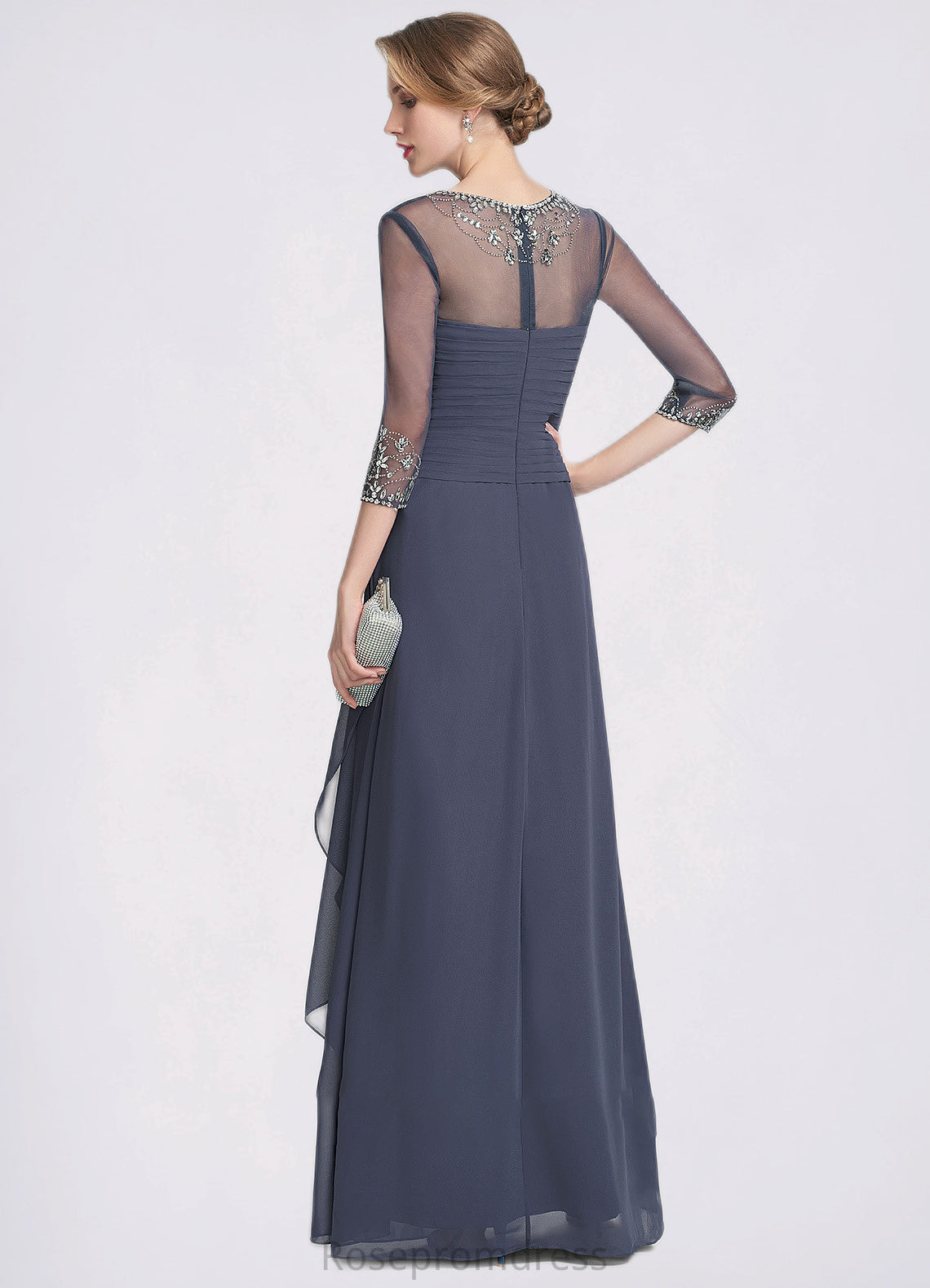 Aleah A-Line Scoop Neck Floor-Length Chiffon Mother of the Bride Dress With Beading Sequins Cascading Ruffles SRS126P0014921