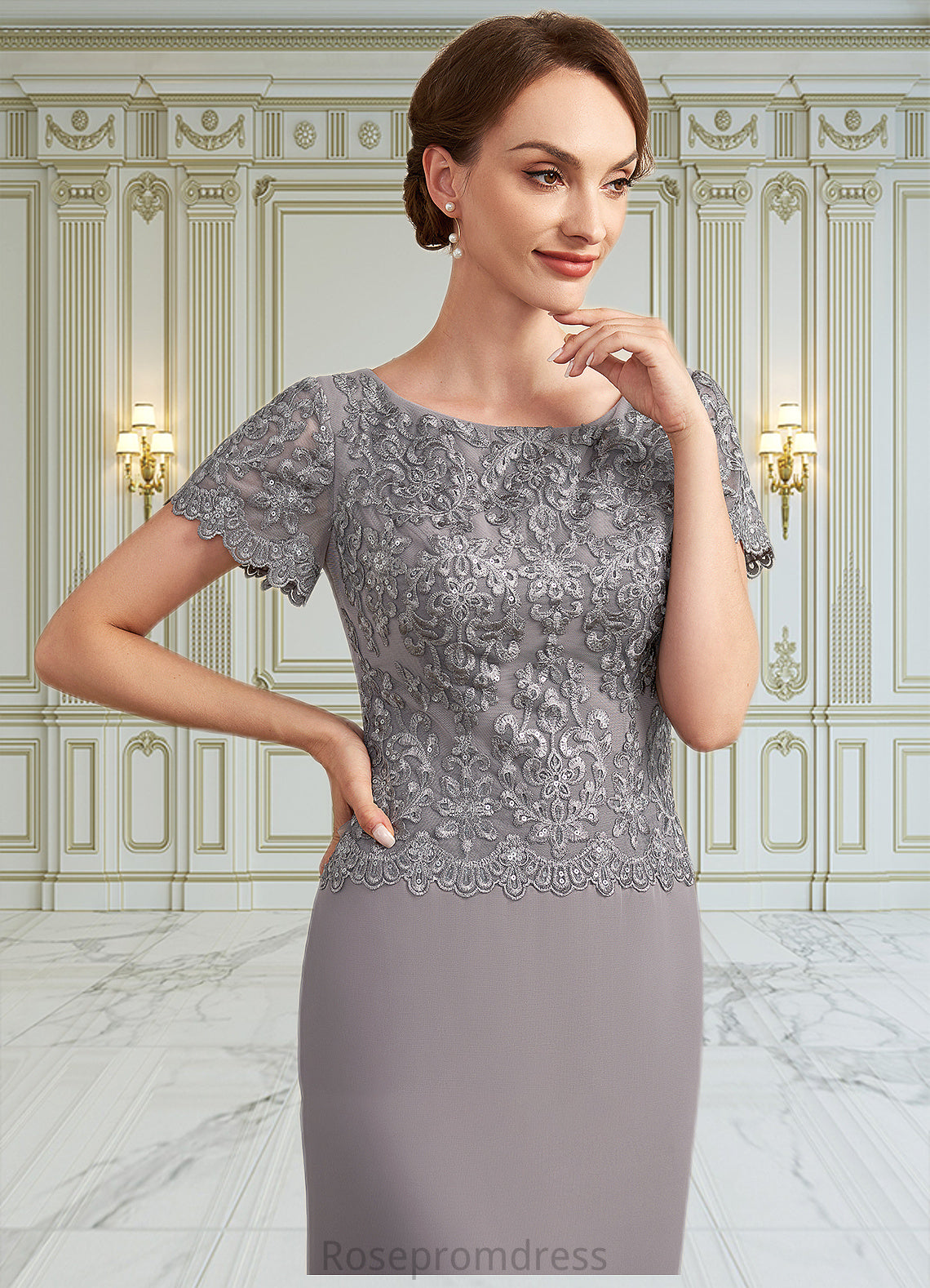 Kinsley Sheath/Column Scoop Neck Ankle-Length Chiffon Lace Mother of the Bride Dress With Sequins SRS126P0014922