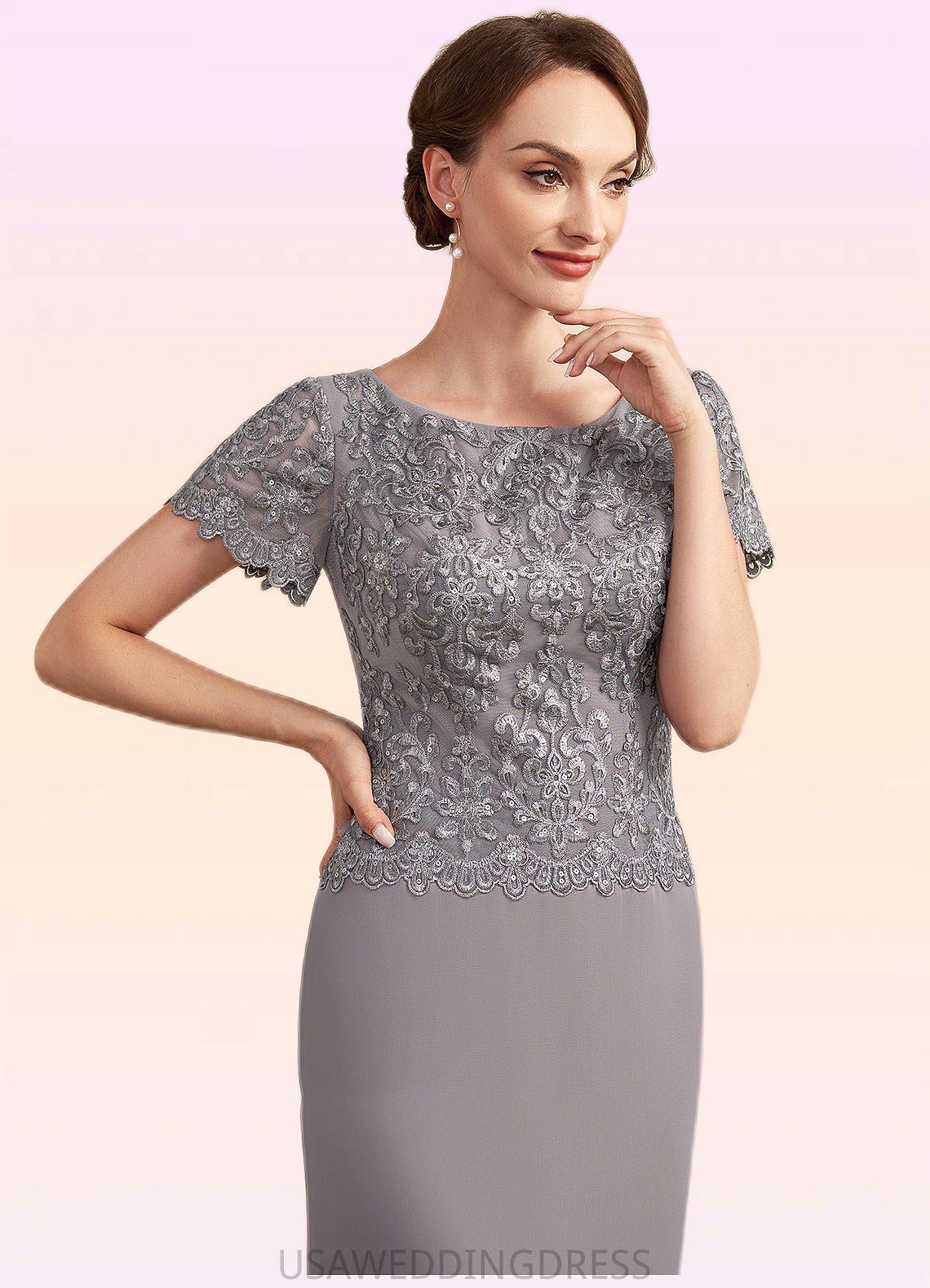 Lillian Sheath/Column Scoop Neck Ankle-Length Chiffon Lace Mother of the Bride Dress With Sequins DS126P0014922