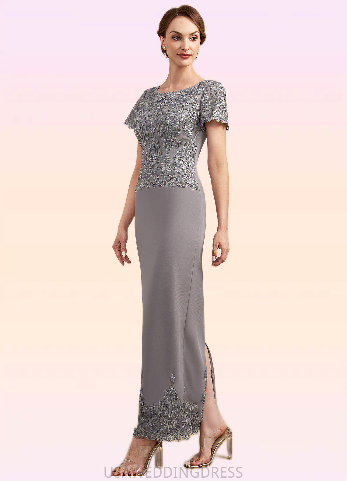 Lillian Sheath/Column Scoop Neck Ankle-Length Chiffon Lace Mother of the Bride Dress With Sequins DS126P0014922