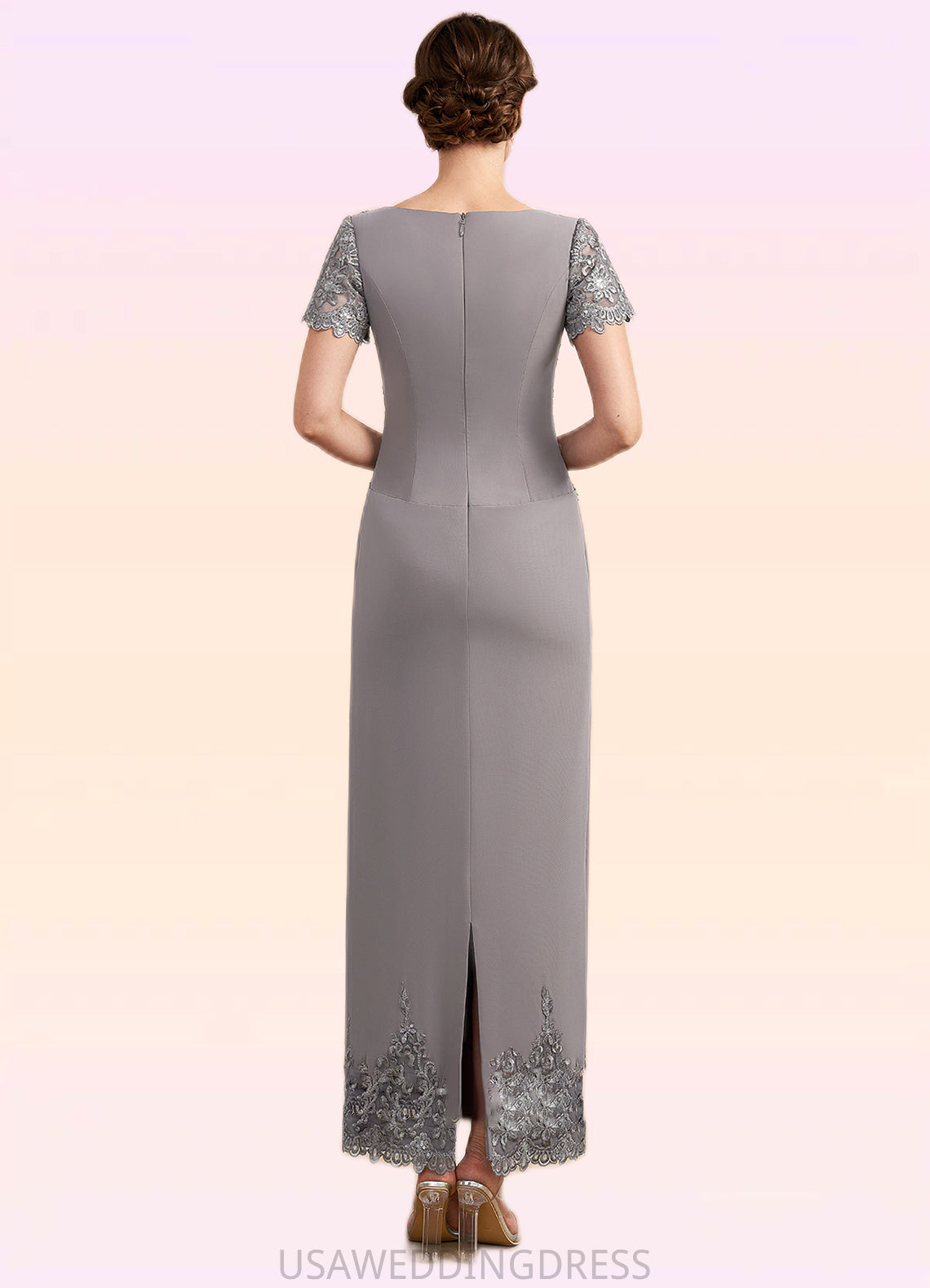 Lillian Sheath/Column Scoop Neck Ankle-Length Chiffon Lace Mother of the Bride Dress With Sequins DS126P0014922