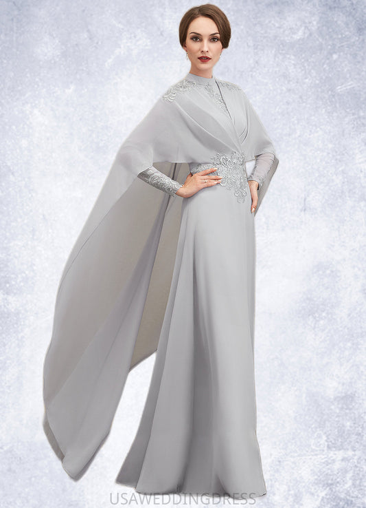 Hortensia A-Line High Neck Floor-Length Chiffon Lace Mother of the Bride Dress With Ruffle DS126P0014923