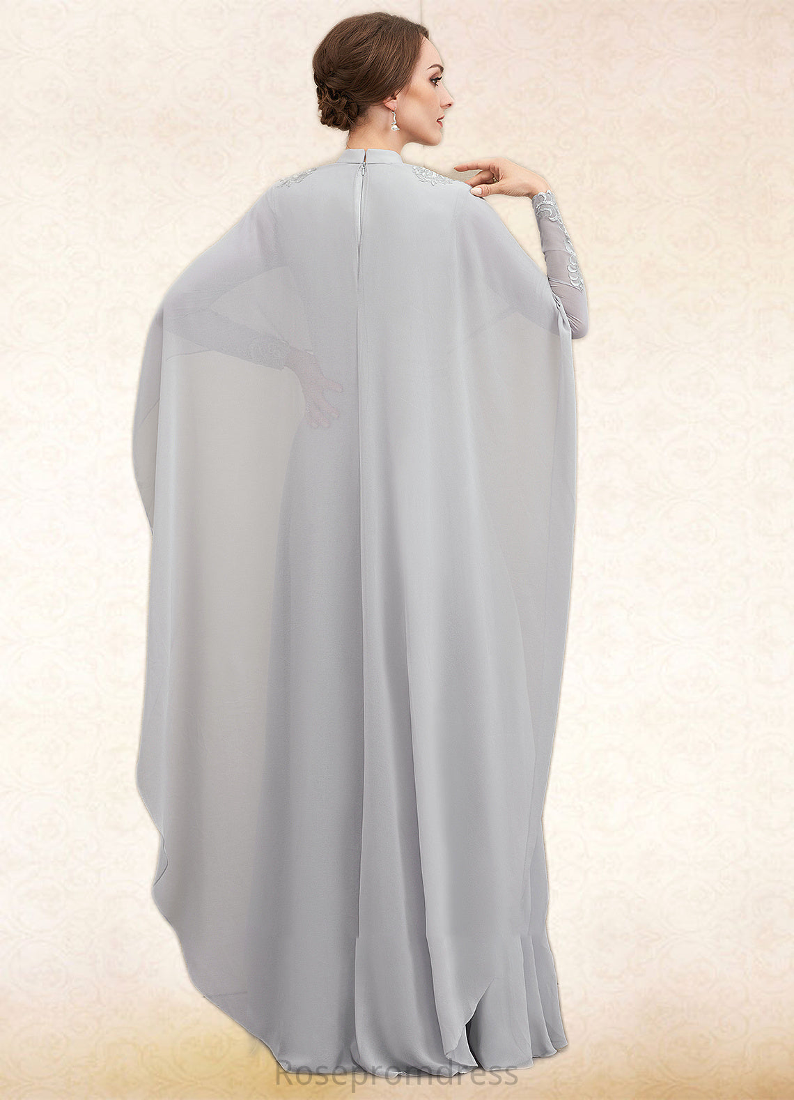 Kailey A-Line High Neck Floor-Length Chiffon Lace Mother of the Bride Dress With Ruffle SRS126P0014923