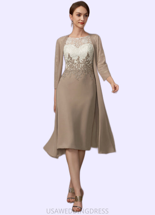 Janessa Sheath/Column Scoop Neck Knee-Length Chiffon Lace Mother of the Bride Dress DS126P0014927