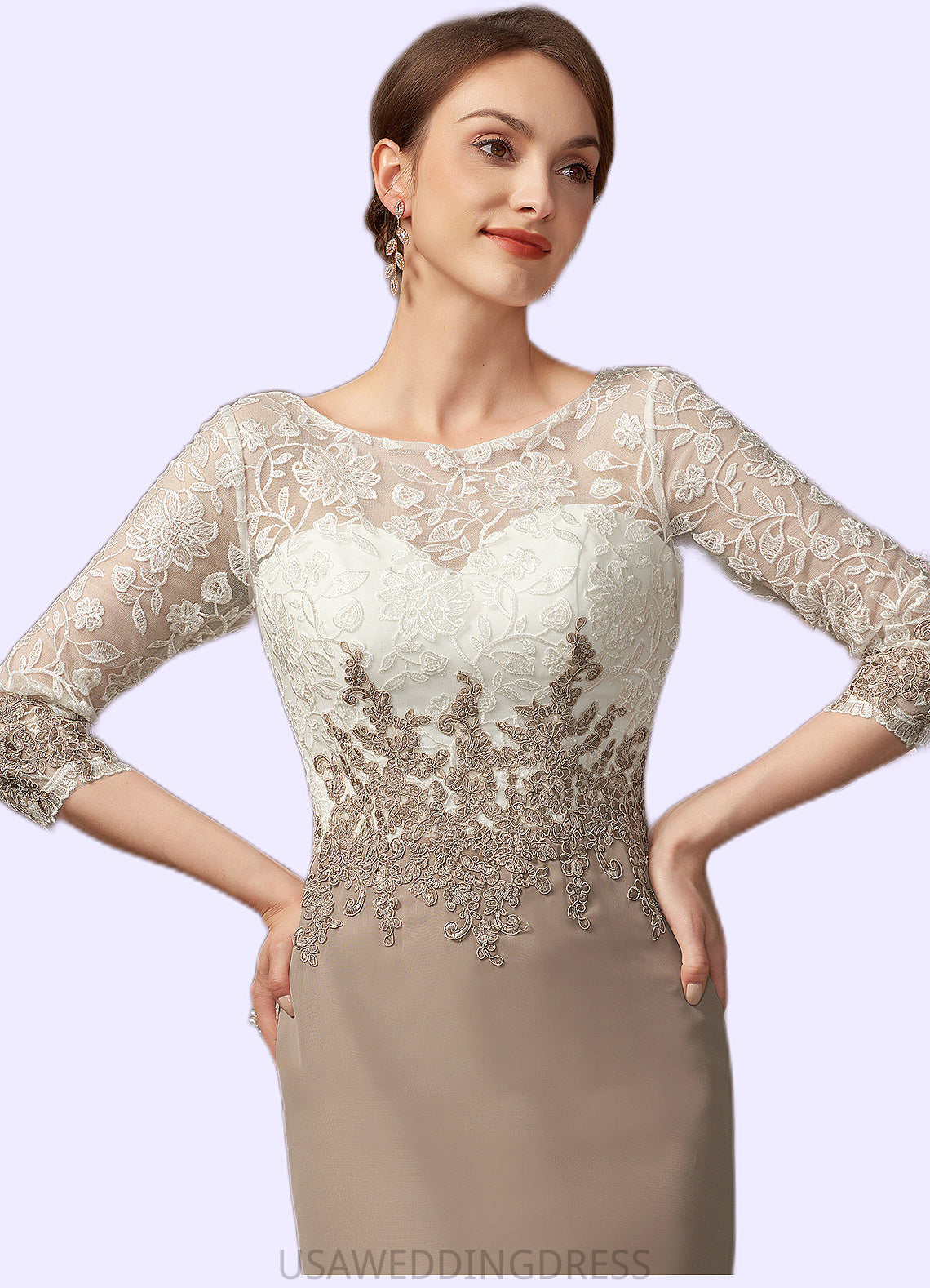 Janessa Sheath/Column Scoop Neck Knee-Length Chiffon Lace Mother of the Bride Dress DS126P0014927