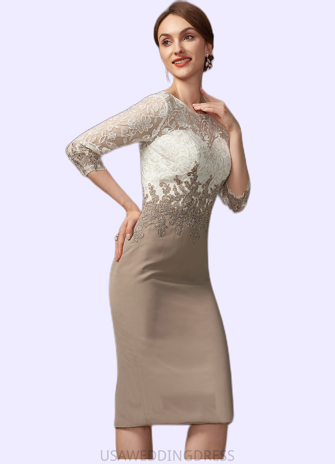 Janessa Sheath/Column Scoop Neck Knee-Length Chiffon Lace Mother of the Bride Dress DS126P0014927
