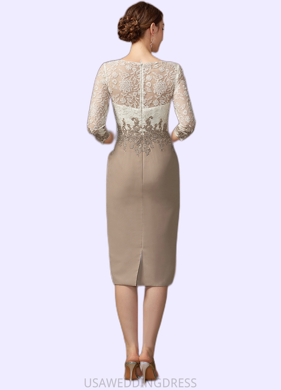 Janessa Sheath/Column Scoop Neck Knee-Length Chiffon Lace Mother of the Bride Dress DS126P0014927