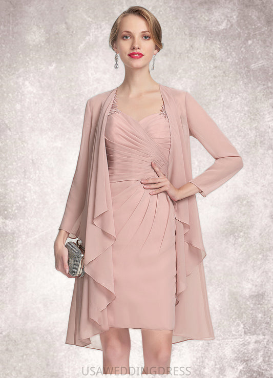 Cheyenne Sheath/Column Sweetheart Knee-Length Chiffon Mother of the Bride Dress With Ruffle Lace DS126P0014929