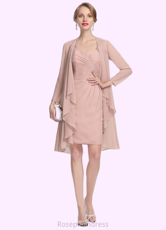 Rosalyn Sheath/Column Sweetheart Knee-Length Chiffon Mother of the Bride Dress With Ruffle Lace SRS126P0014929