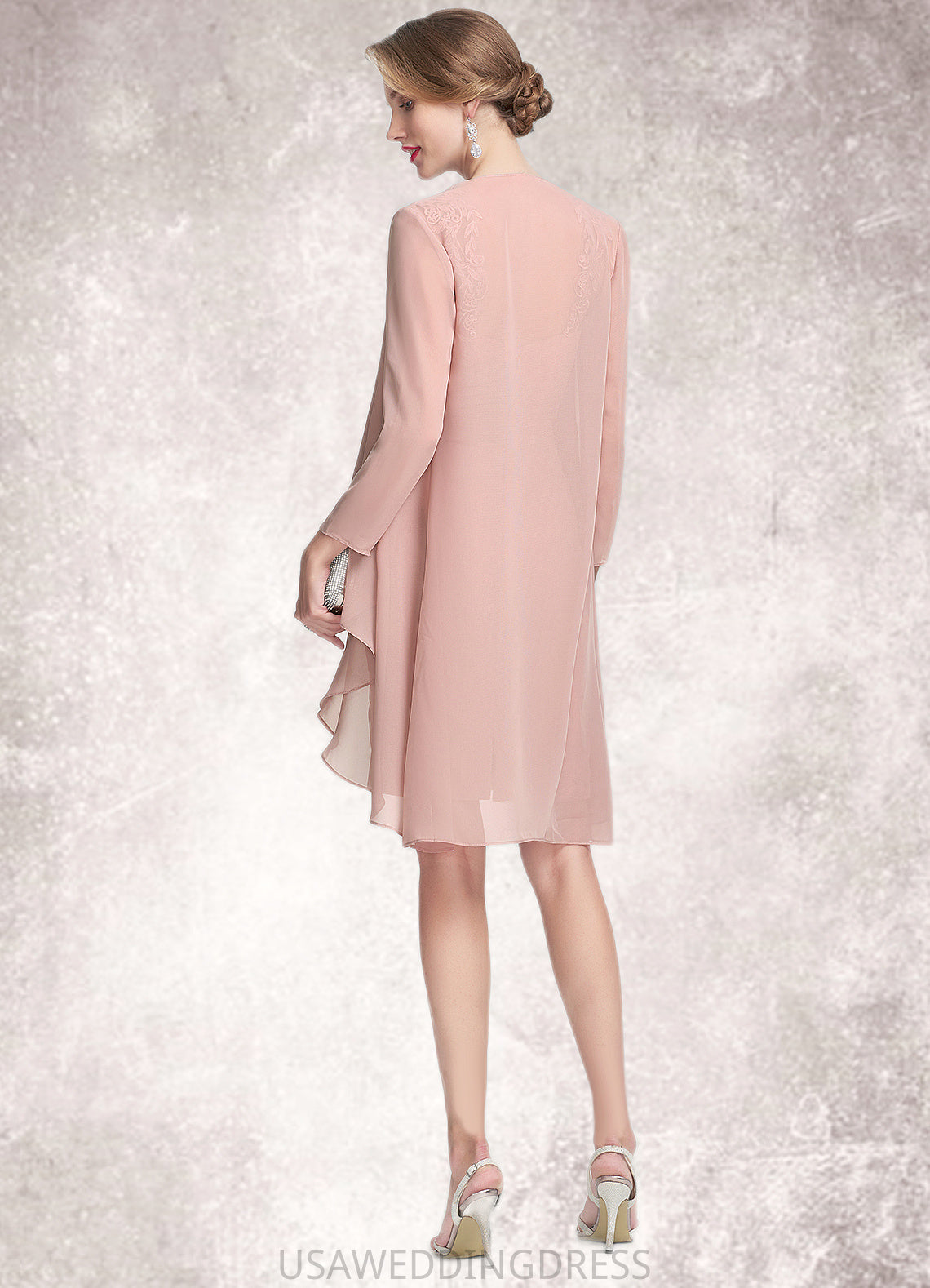 Cheyenne Sheath/Column Sweetheart Knee-Length Chiffon Mother of the Bride Dress With Ruffle Lace DS126P0014929