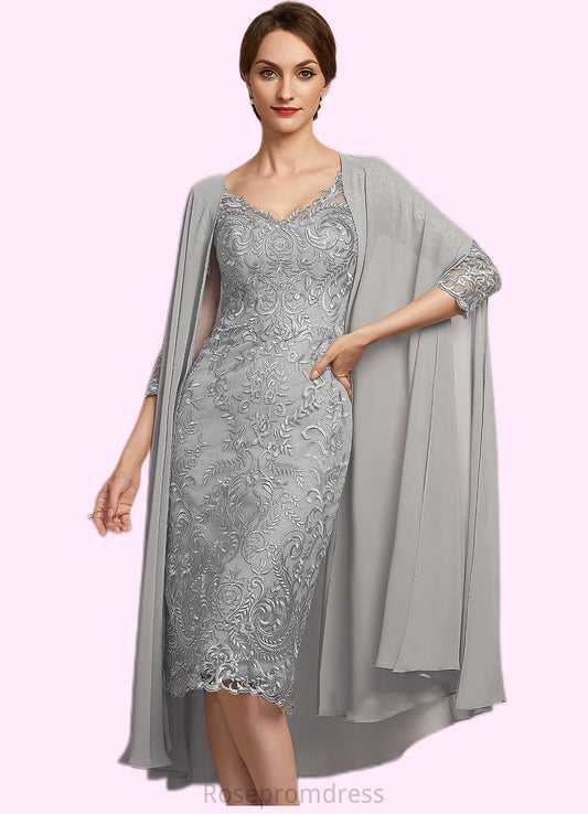 Aurora Sheath/Column V-neck Knee-Length Lace Mother of the Bride Dress SRS126P0014931