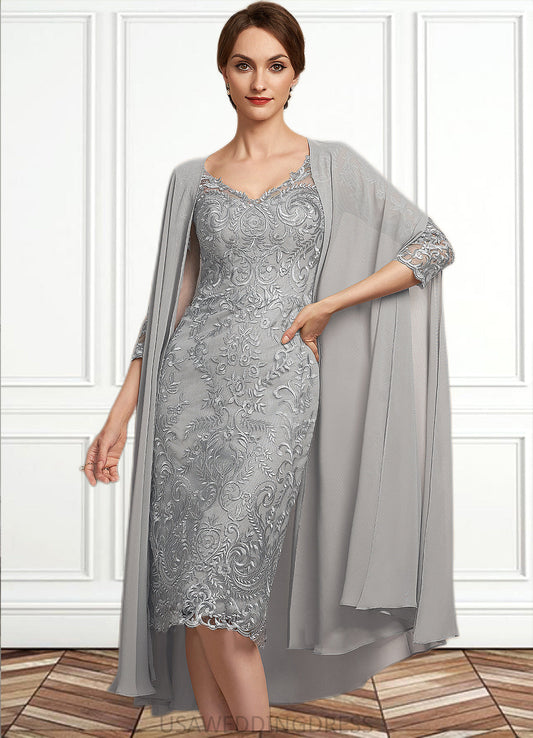 Dayana Sheath/Column V-neck Knee-Length Lace Mother of the Bride Dress DS126P0014931