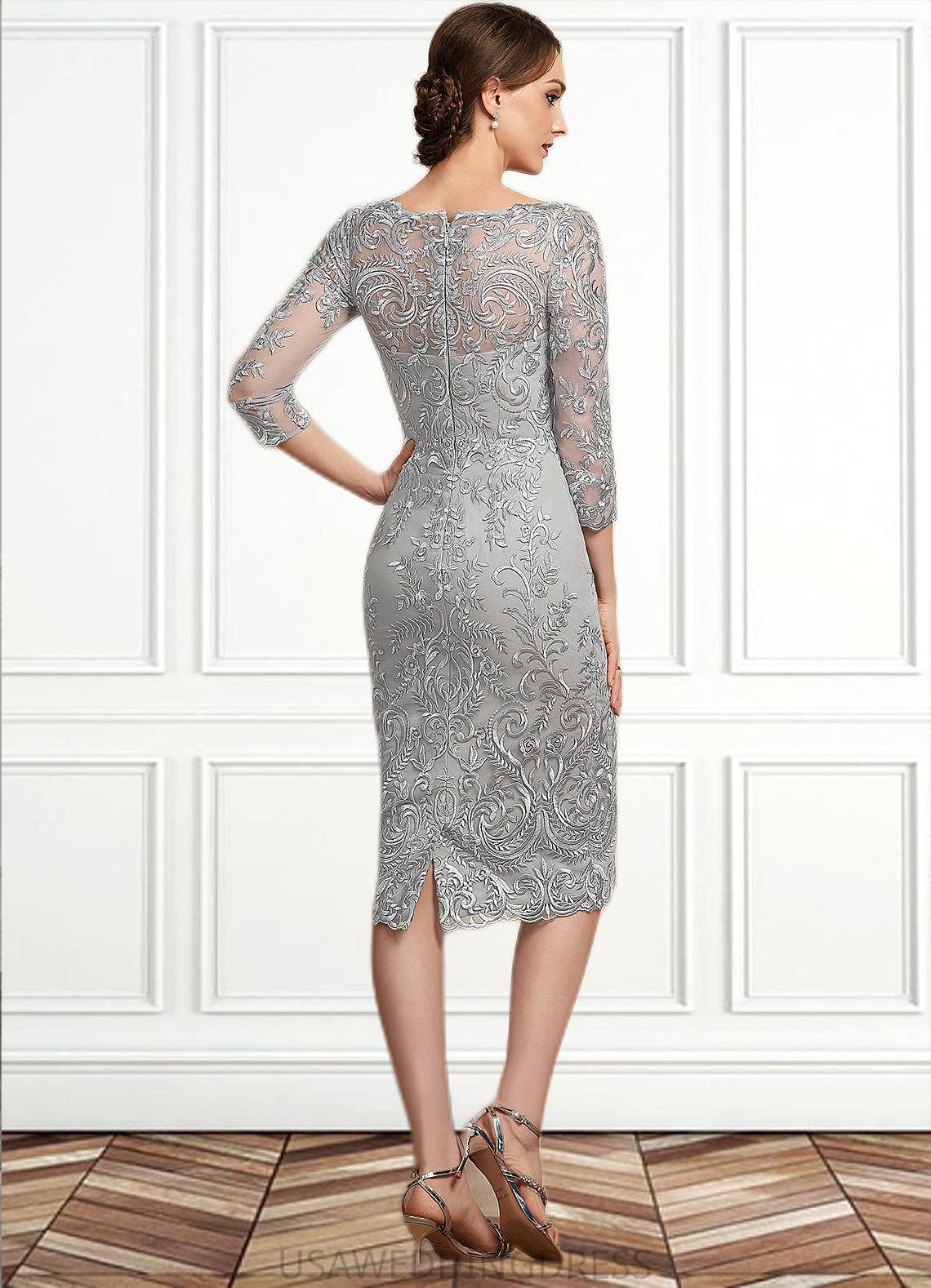 Dayana Sheath/Column V-neck Knee-Length Lace Mother of the Bride Dress DS126P0014931