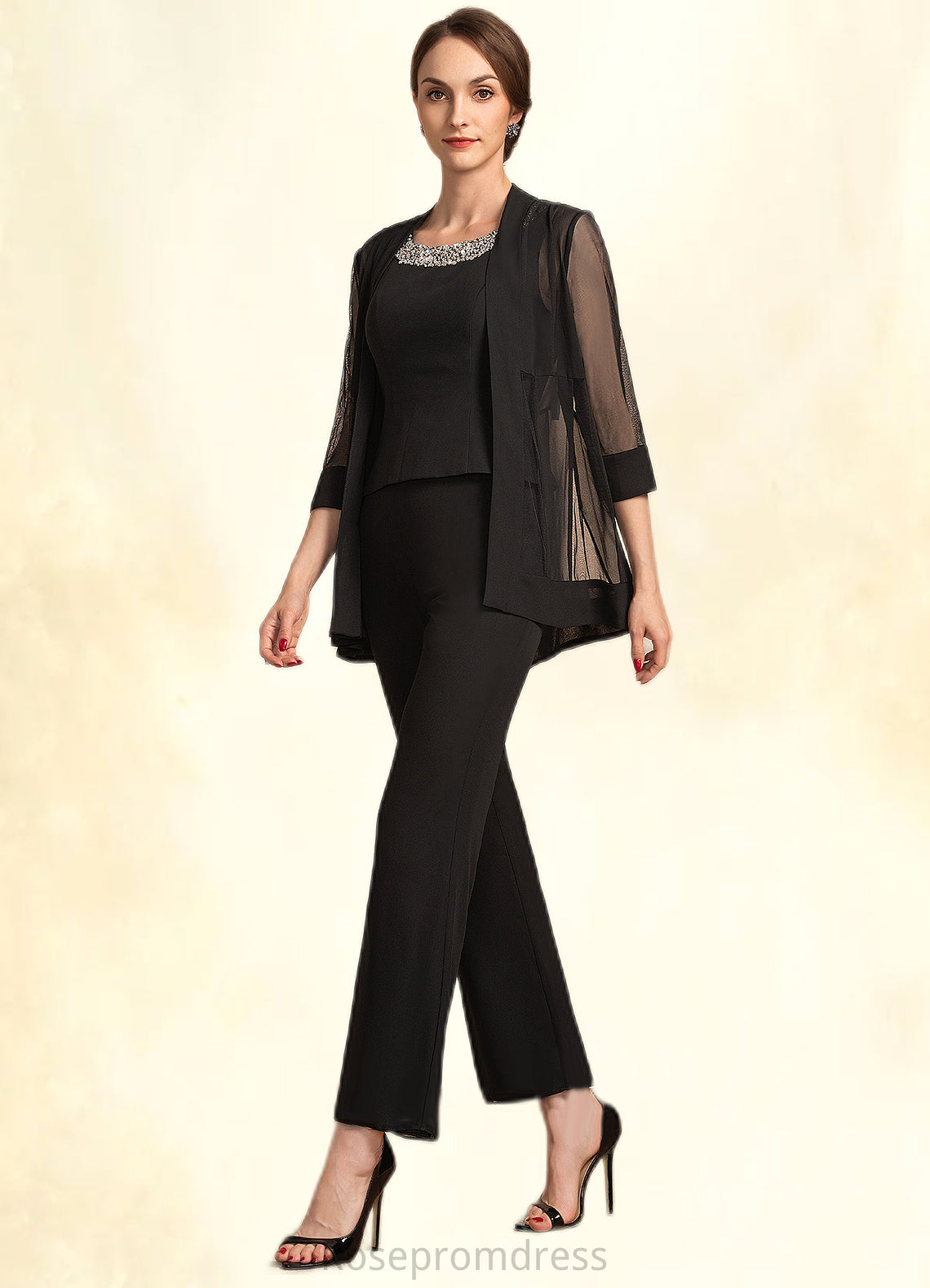 Emmy Jumpsuit/Pantsuit Scoop Neck Ankle-Length Chiffon Mother of the Bride Dress With Beading Sequins SRS126P0014932