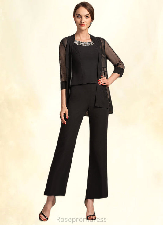 Emmy Jumpsuit/Pantsuit Scoop Neck Ankle-Length Chiffon Mother of the Bride Dress With Beading Sequins SRS126P0014932