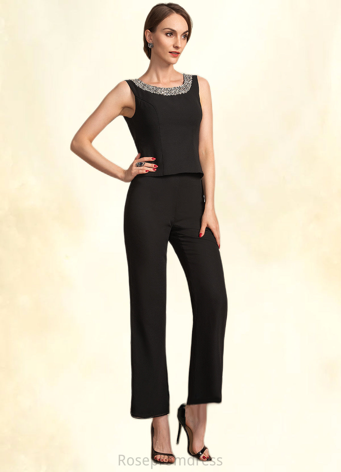 Emmy Jumpsuit/Pantsuit Scoop Neck Ankle-Length Chiffon Mother of the Bride Dress With Beading Sequins SRS126P0014932