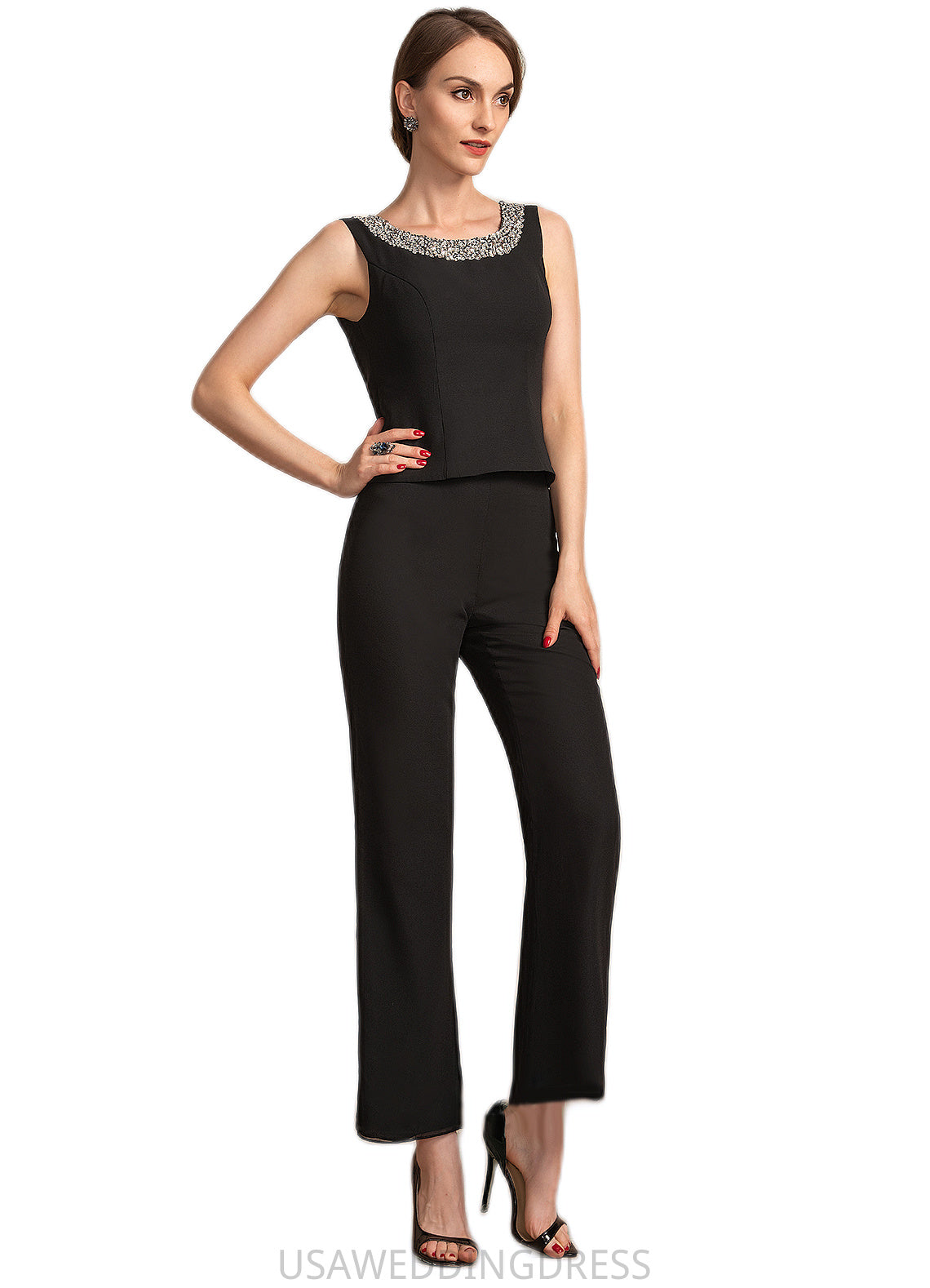 June Jumpsuit/Pantsuit Scoop Neck Ankle-Length Chiffon Mother of the Bride Dress With Beading Sequins DS126P0014932
