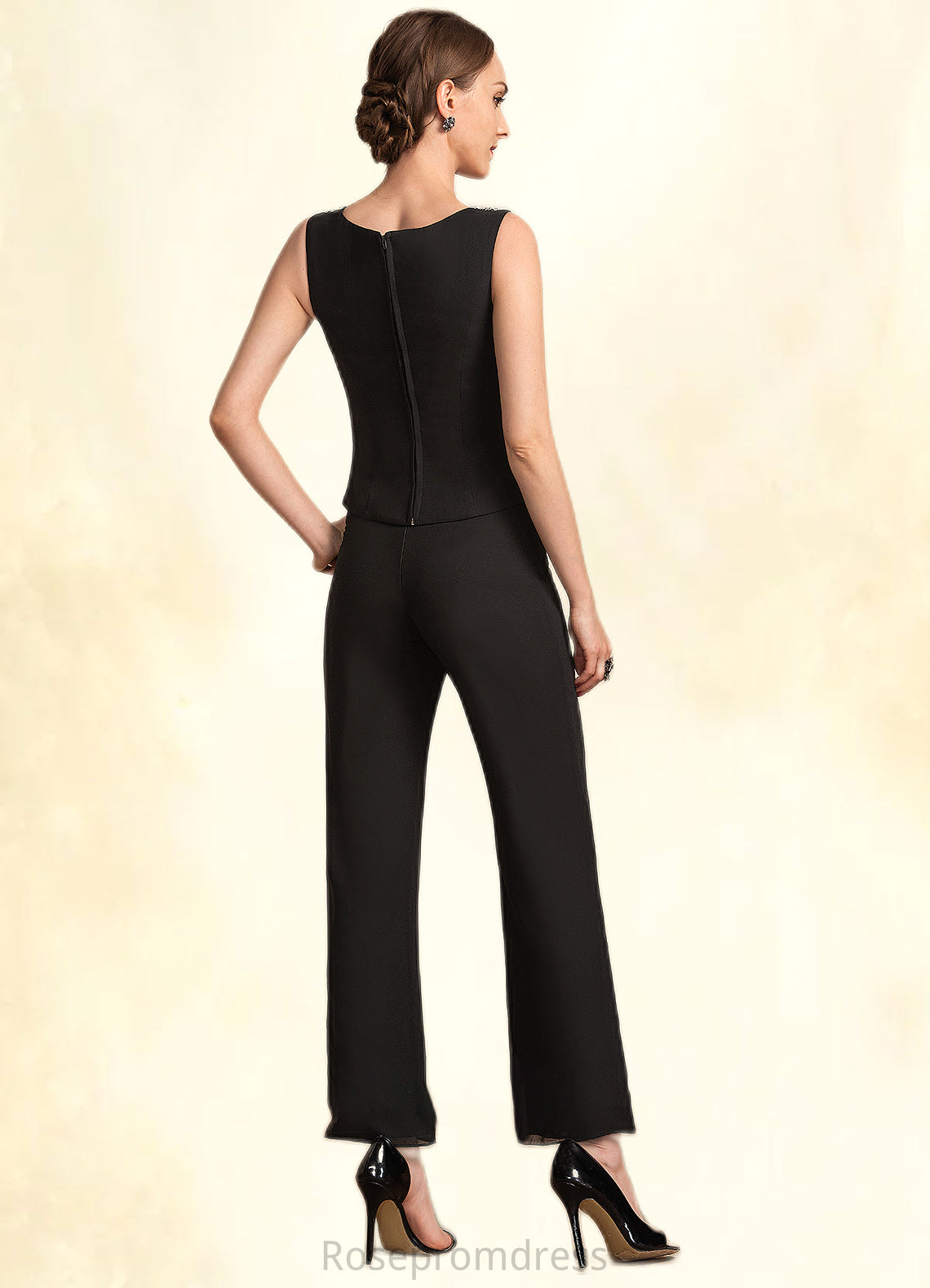 Emmy Jumpsuit/Pantsuit Scoop Neck Ankle-Length Chiffon Mother of the Bride Dress With Beading Sequins SRS126P0014932