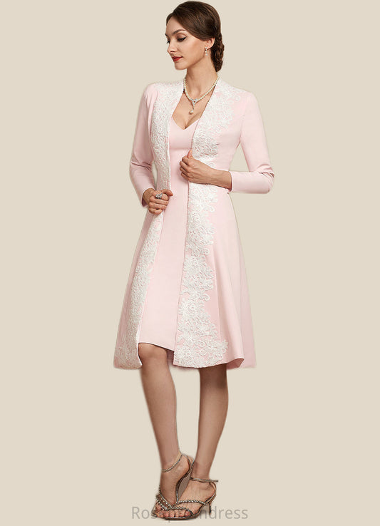 Abigail Sheath/Column V-neck Knee-Length Stretch Crepe Mother of the Bride Dress SRS126P0014933