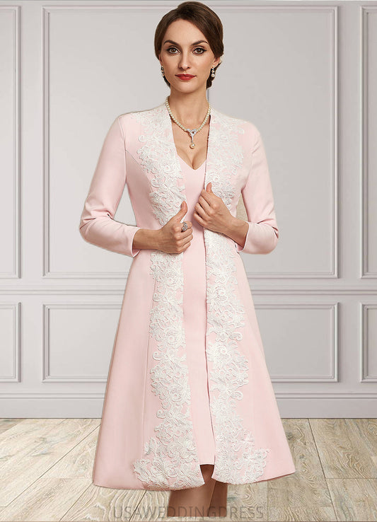 Jenna Sheath/Column V-neck Knee-Length Stretch Crepe Mother of the Bride Dress DS126P0014933