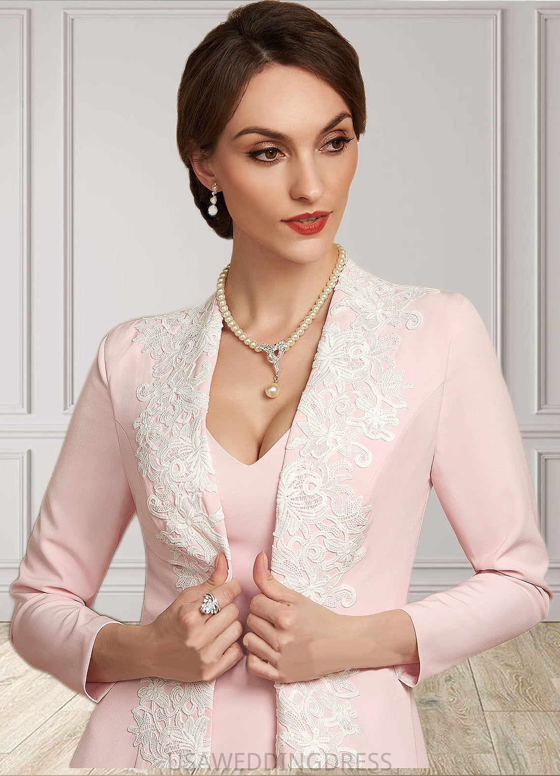 Jenna Sheath/Column V-neck Knee-Length Stretch Crepe Mother of the Bride Dress DS126P0014933