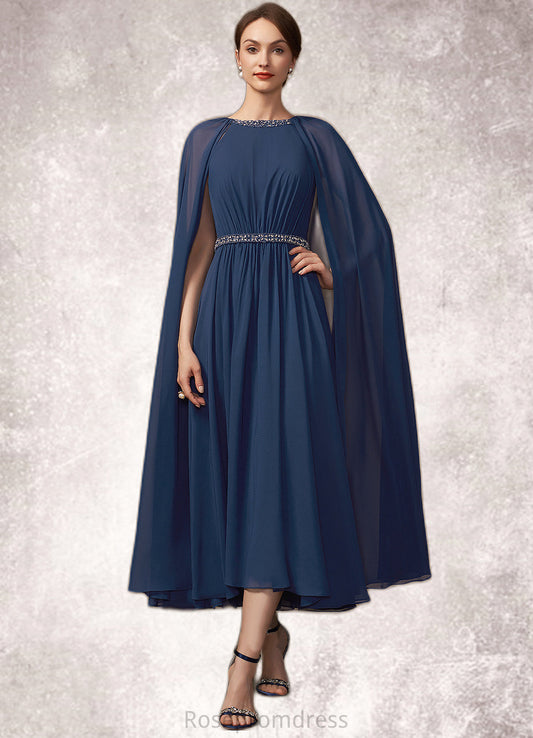 Giana A-Line Scoop Neck Tea-Length Chiffon Mother of the Bride Dress With Beading SRS126P0014934