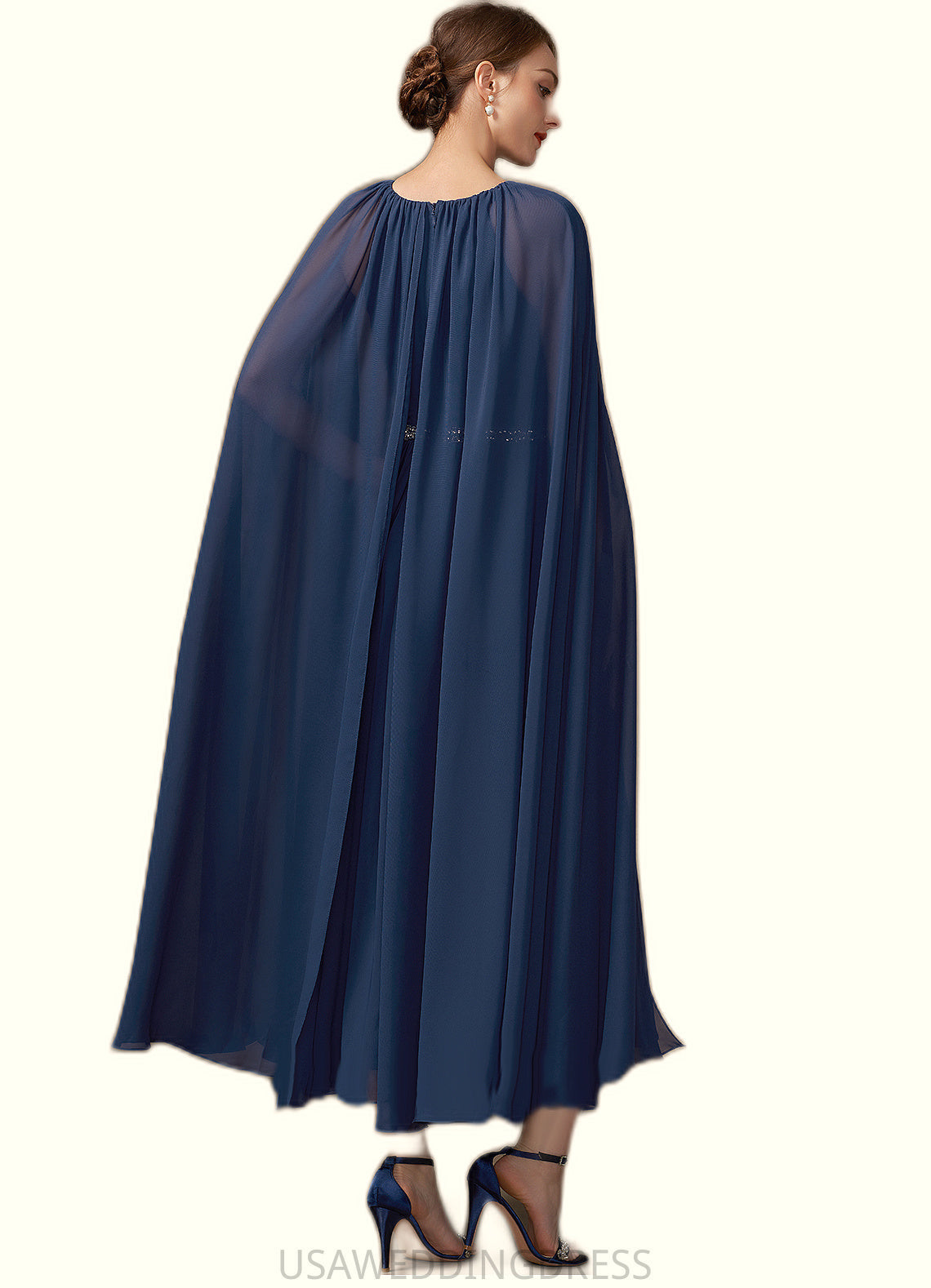 Britney A-Line Scoop Neck Tea-Length Chiffon Mother of the Bride Dress With Beading DS126P0014934