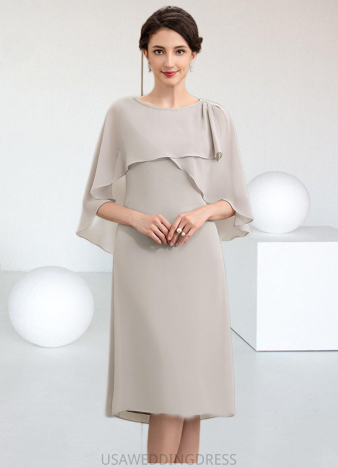 Sophie A-Line Scoop Neck Knee-Length Chiffon Mother of the Bride Dress DS126P0014935