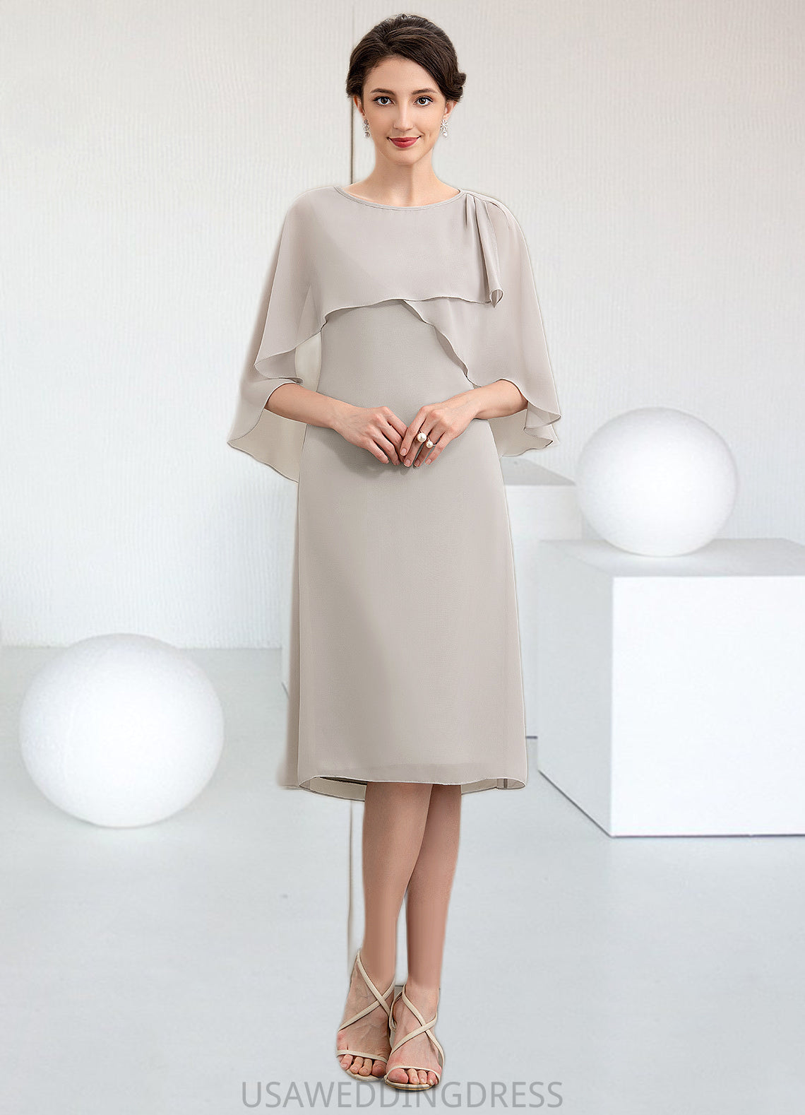 Sophie A-Line Scoop Neck Knee-Length Chiffon Mother of the Bride Dress DS126P0014935